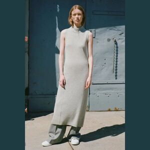 Rag & Bone Ace Gray Cashmere Mock Neck Sweater Midi Dress Size L